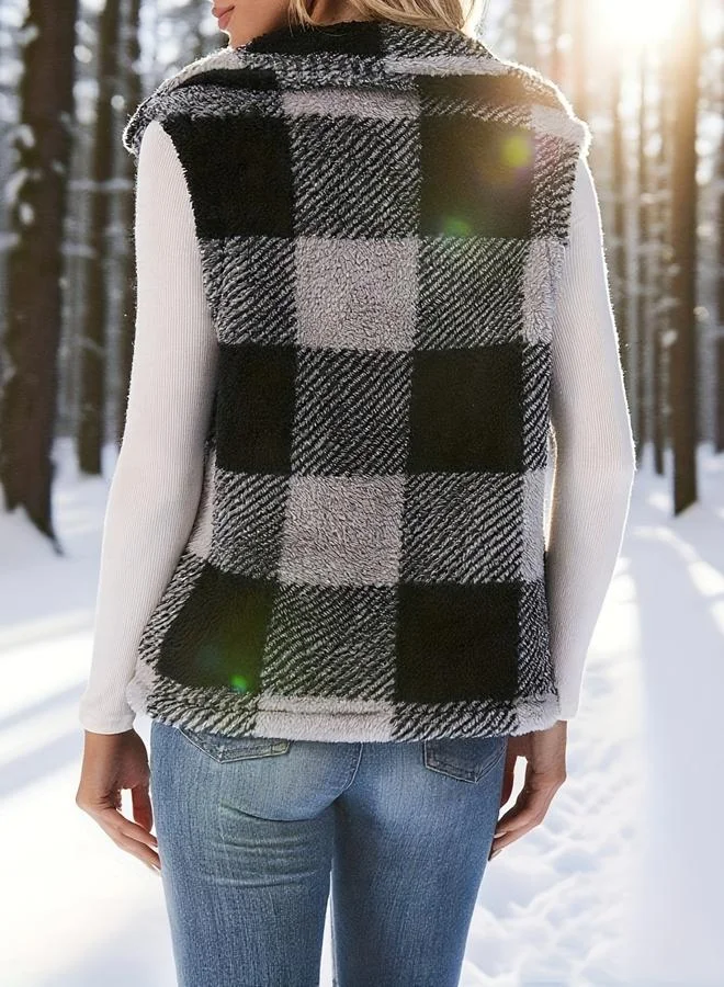 Take Two Take Two Plaid Fleece Vest with Front Button