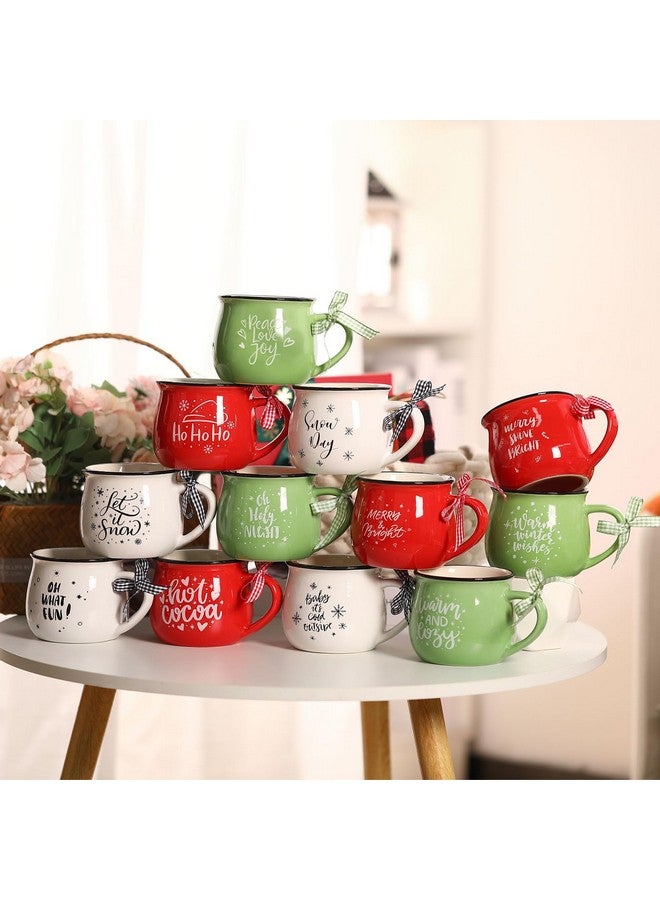 Zubebe Zubebe Christmas Coffee Mugs Set of 12, 12 oz Hot Cocoa Ceramic Holiday Mugs Set for Mom, Woman, Family, Friend - Farmhouse Tiered Tray Decor, Coffee Bar Decor(Red, Green, White)  - Image 3