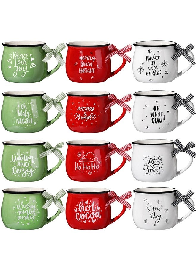 Zubebe Zubebe Christmas Coffee Mugs Set of 12, 12 oz Hot Cocoa Ceramic Holiday Mugs Set for Mom, Woman, Family, Friend - Farmhouse Tiered Tray Decor, Coffee Bar Decor(Red, Green, White)  - Image 2