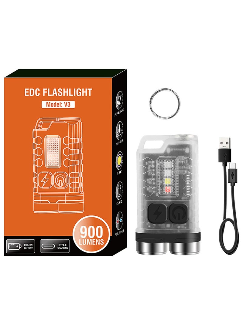 900 لومن مصباح يدوي صغير - قابل لإعادة الشحن عبر USB سلسلة مفاتيح EDC، ساطع جداً مقاوم للماء LED تكتيكي مع قاعدة مغناطيسية للتخييم، المشي لمسافات طويلة، والحالات الطارئة. - Image 1