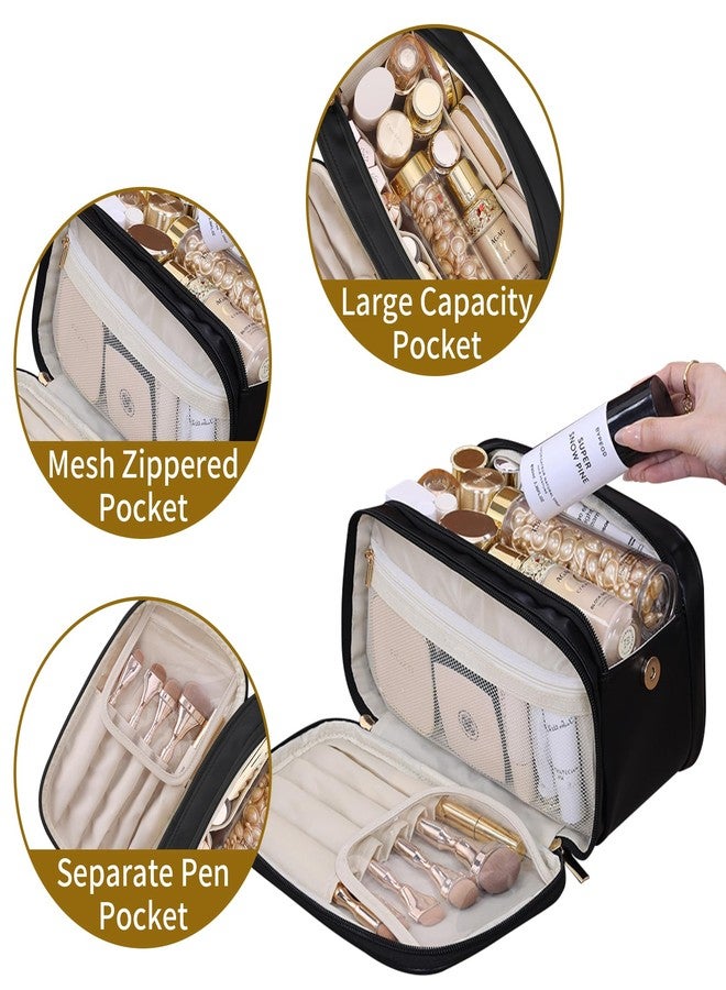 Ogetok Leather Makeup Bag for Women, Portable Travel Cosmetic Bags Zipper Make Up Pouch for Ladies Woman, Large Toiletry Organizer Bag for Toiletries Cosmetics Accessories, Black - Image 5