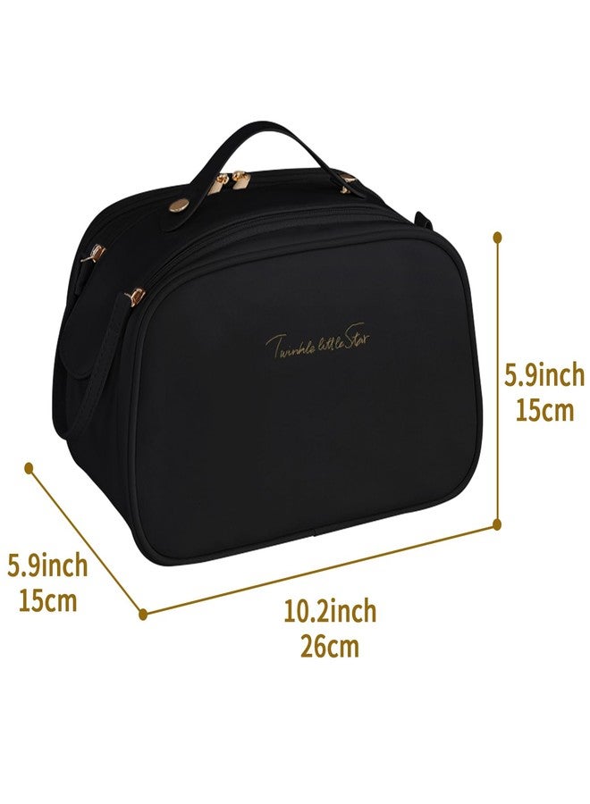 Ogetok Leather Makeup Bag for Women, Portable Travel Cosmetic Bags Zipper Make Up Pouch for Ladies Woman, Large Toiletry Organizer Bag for Toiletries Cosmetics Accessories, Black - Image 2