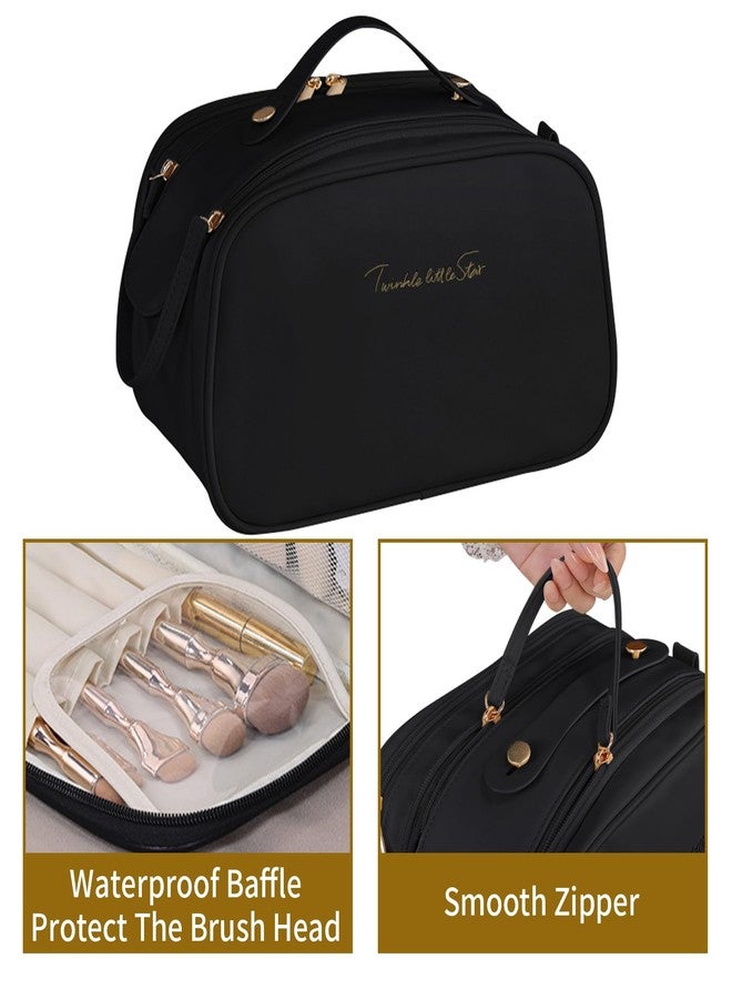 Ogetok Leather Makeup Bag for Women, Portable Travel Cosmetic Bags Zipper Make Up Pouch for Ladies Woman, Large Toiletry Organizer Bag for Toiletries Cosmetics Accessories, Black - Image 4