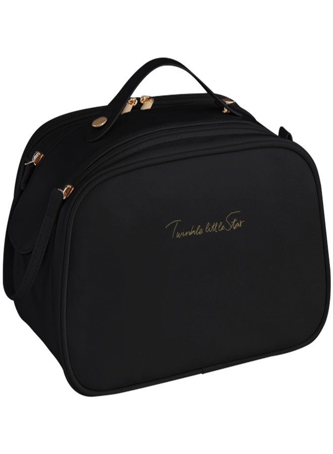 Ogetok Leather Makeup Bag for Women, Portable Travel Cosmetic Bags Zipper Make Up Pouch for Ladies Woman, Large Toiletry Organizer Bag for Toiletries Cosmetics Accessories, Black - Image 1
