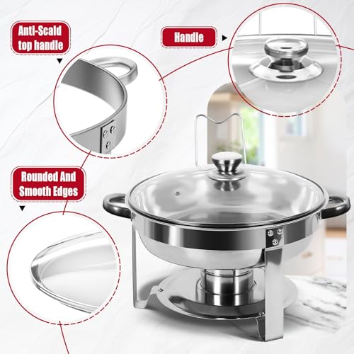 IMACONE Chafing Dish Buffet Set of 4, 5QT Round Stainless Steel Chafer for Catering, Upgraded Chafers and Buffet Warmer Sets with Glass Lid & Holder, Frame, Fuel Holder for Event Party Wedding Holiday - Image 3