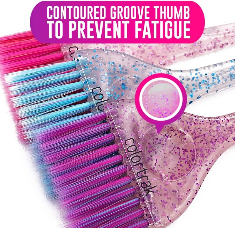 Colortrak 3 Pack Hair Color Brush Set with Glitter Handles for Highlighting, Tint and Coloring Hair Sections - Soft Feathered Bristles Hair Color Application 3.5 x 11 inch - Image 4