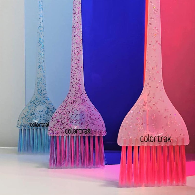 Colortrak 3 Pack Hair Color Brush Set with Glitter Handles for Highlighting, Tint and Coloring Hair Sections - Soft Feathered Bristles Hair Color Application 3.5 x 11 inch - Image 5