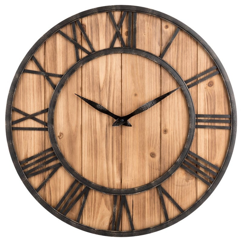 Oldtown Farmhouse Metal  Solid Wood Noiseless Wall Clock Wood 24inch