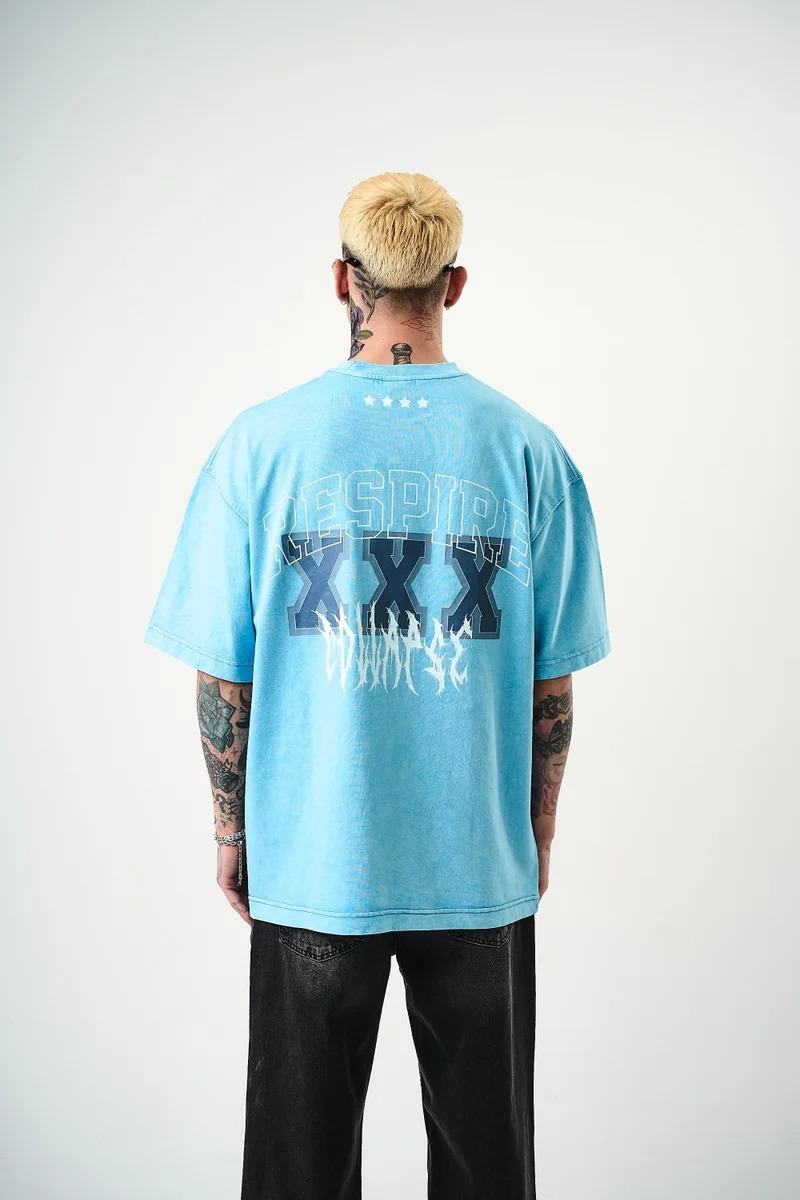 RESPIRE Men's Respire Print Washed Oversize T-Shirt, Blue