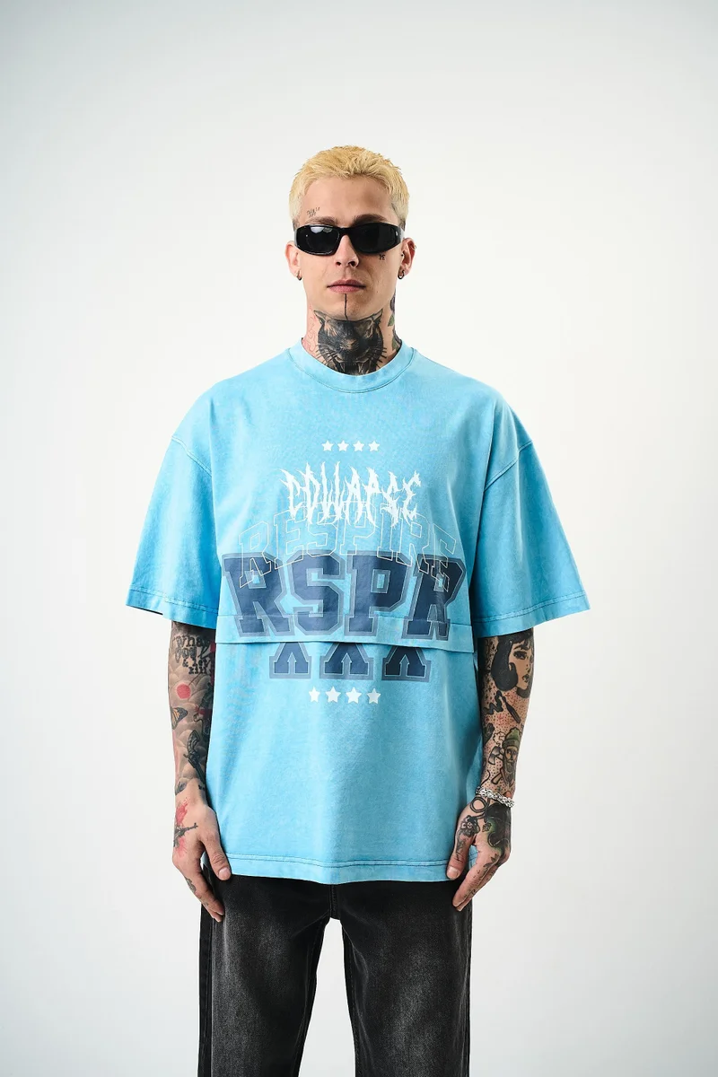 RESPIRE Men's Respire Print Washed Oversize T-Shirt, Blue