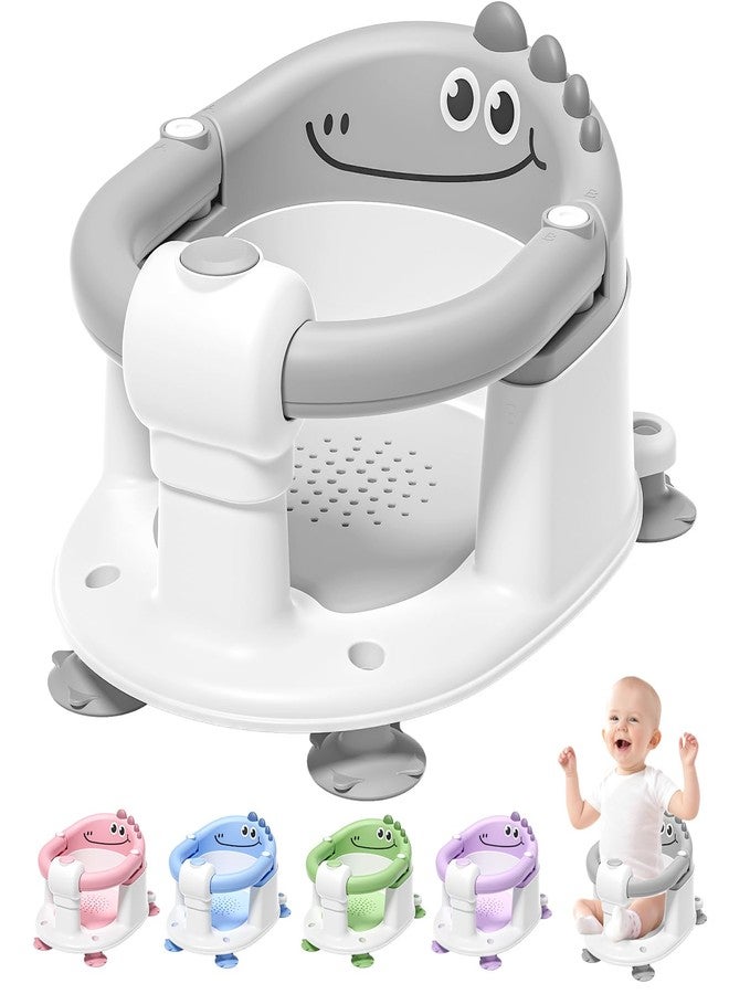 TPN Baby Bath Seat for Babies 6 Months & Up, Non-Slip Toddler Bath Seat with 5 PCS Waterproof Emoji Stickers, Portable Infant Bath Seat for Baby(Grey) - Image 1