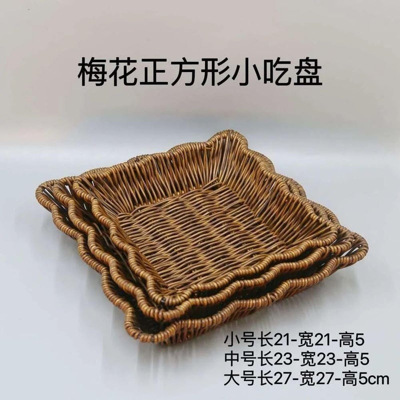 Jenny 3 Piece Woven Rattan Serving Baskets Set, Square Bread and Fruit Trays, Decorative Snack Bowls for Kitchen and Countertop - Image 4