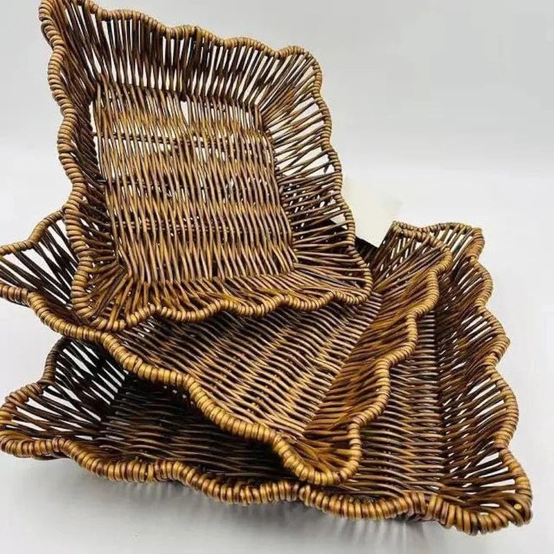 Jenny 3 Piece Woven Rattan Serving Baskets Set, Square Bread and Fruit Trays, Decorative Snack Bowls for Kitchen and Countertop - Image 1