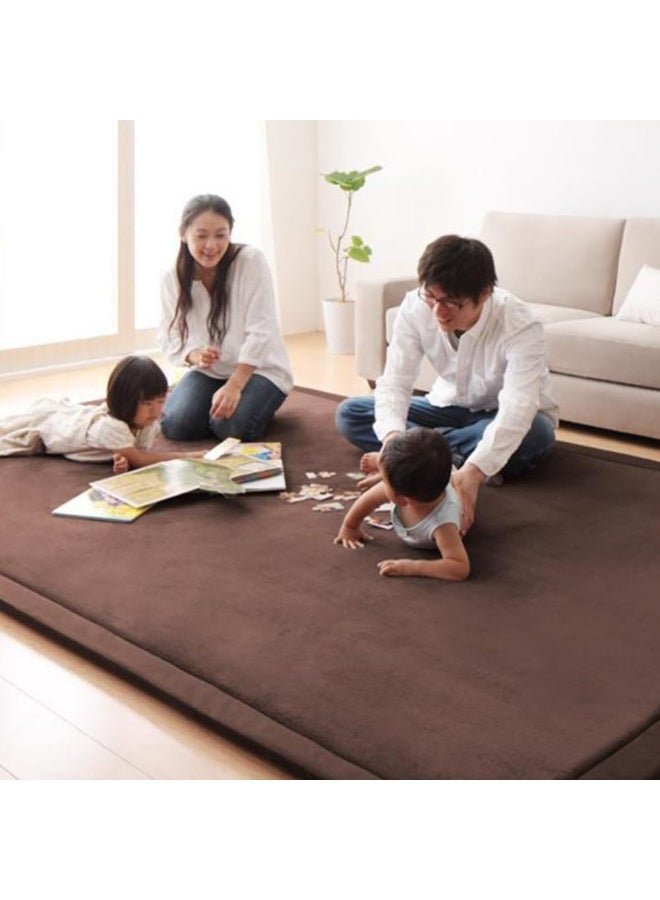 Loartee Coral Velvet Crawling Rug (5.0'x 6'8", Coffee) for Toddler Children Play Area Rug Yoga Mat Exercise Pad Carpet - Image 4
