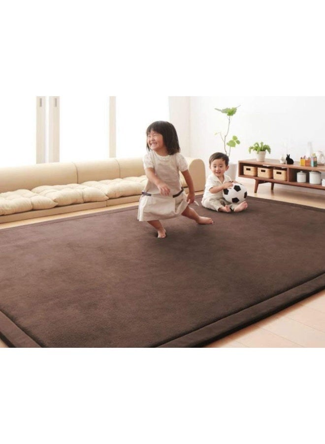 Loartee Coral Velvet Crawling Rug (5.0'x 6'8", Coffee) for Toddler Children Play Area Rug Yoga Mat Exercise Pad Carpet - Image 2