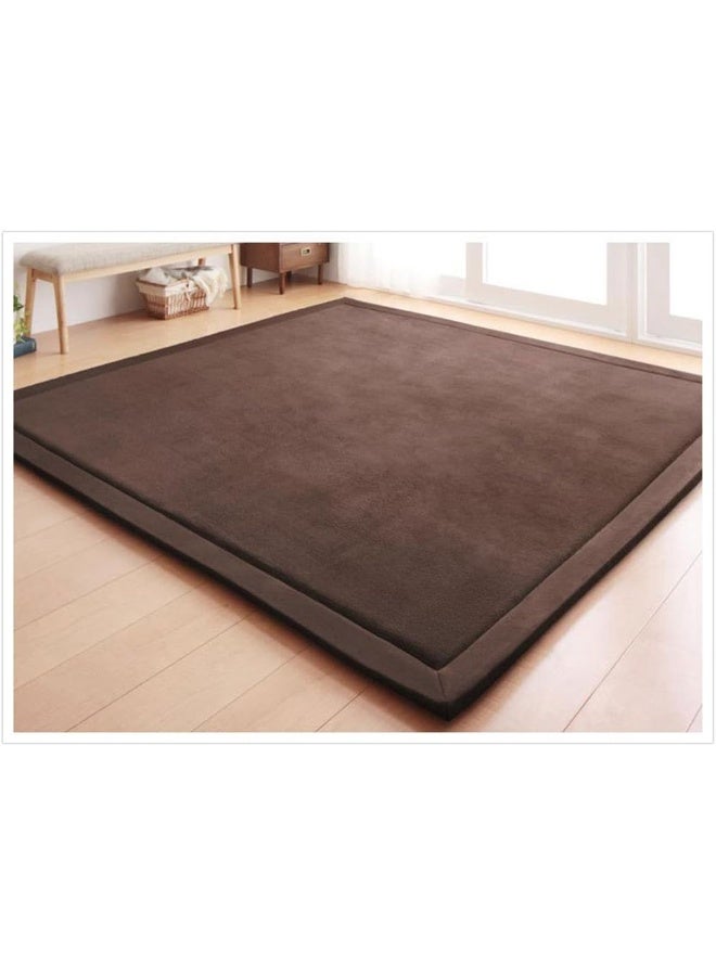 Loartee Coral Velvet Crawling Rug (5.0'x 6'8", Coffee) for Toddler Children Play Area Rug Yoga Mat Exercise Pad Carpet - Image 1