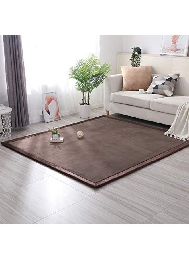 Loartee Coral Velvet Crawling Rug (5.0'x 6'8", Coffee) for Toddler Children Play Area Rug Yoga Mat Exercise Pad Carpet - Image 3