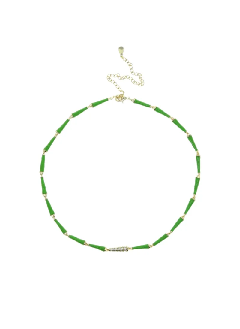 Enamel green necklace w/stones