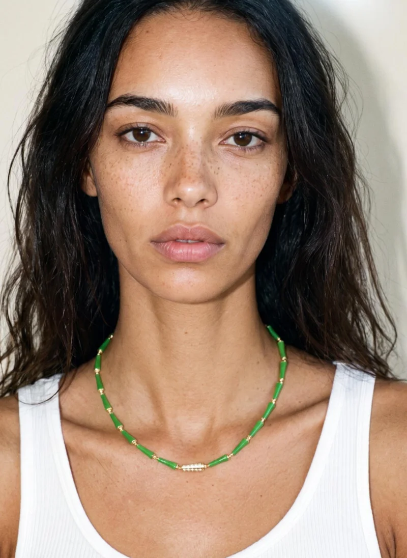 AMIE Dubai  Enamel green necklace w/stones for Women | Best Price UAE