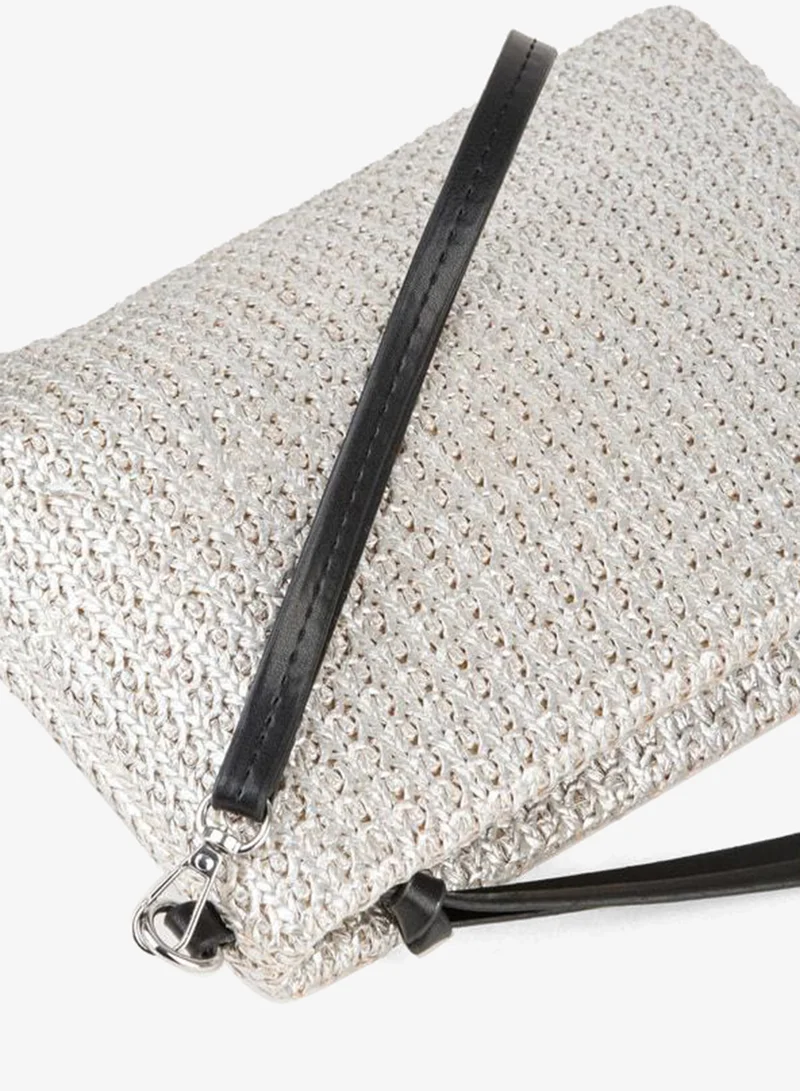 Women's Bellis Woven Straw Silver-Lined Synthetic Leather Wrist-Strap Portfolio Hand and Clutch Bag.