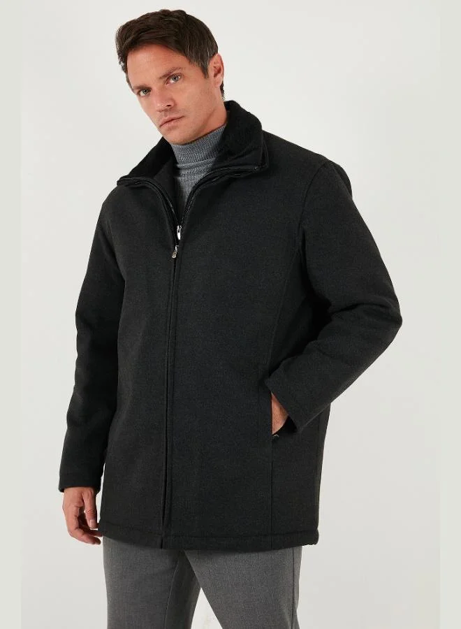 Buratti  Buratti Slim Fit Removable Furry Collar Detailed Lined Cashmere Coat Men's COAT 58400217 for Men | Best Price UAE