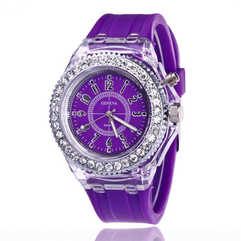 2023 New Luminous Colorful Led Luminous Watch Male and Female Student Watch Male and Female Student Fluorescent Quartz Watch Purple 