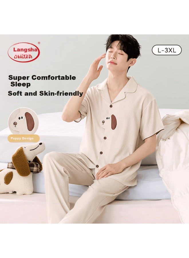 LANG SHA Langsha Men's Sleepwear Spring Summer New Cute Long Sleeve Men's Pajamas Couple Homewear  New Light Gray - Image 1
