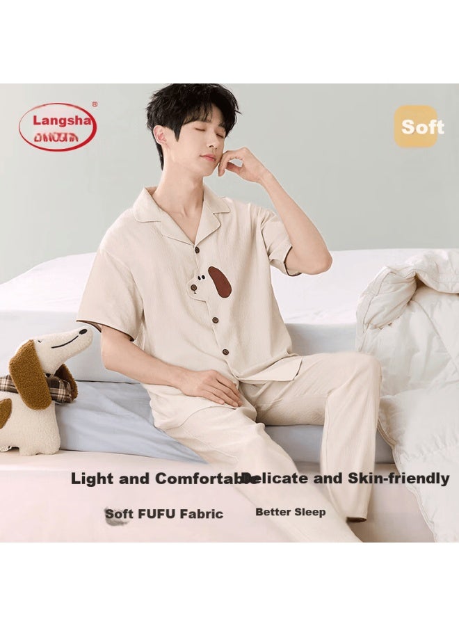 LANG SHA Langsha Men's Sleepwear Spring Summer New Cute Long Sleeve Men's Pajamas Couple Homewear  New Light Gray - Image 2