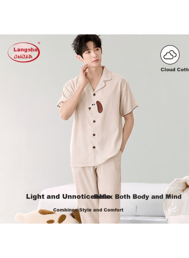 LANG SHA Langsha Men's Sleepwear Spring Summer New Cute Long Sleeve Men's Pajamas Couple Homewear  New Light Gray - Image 3
