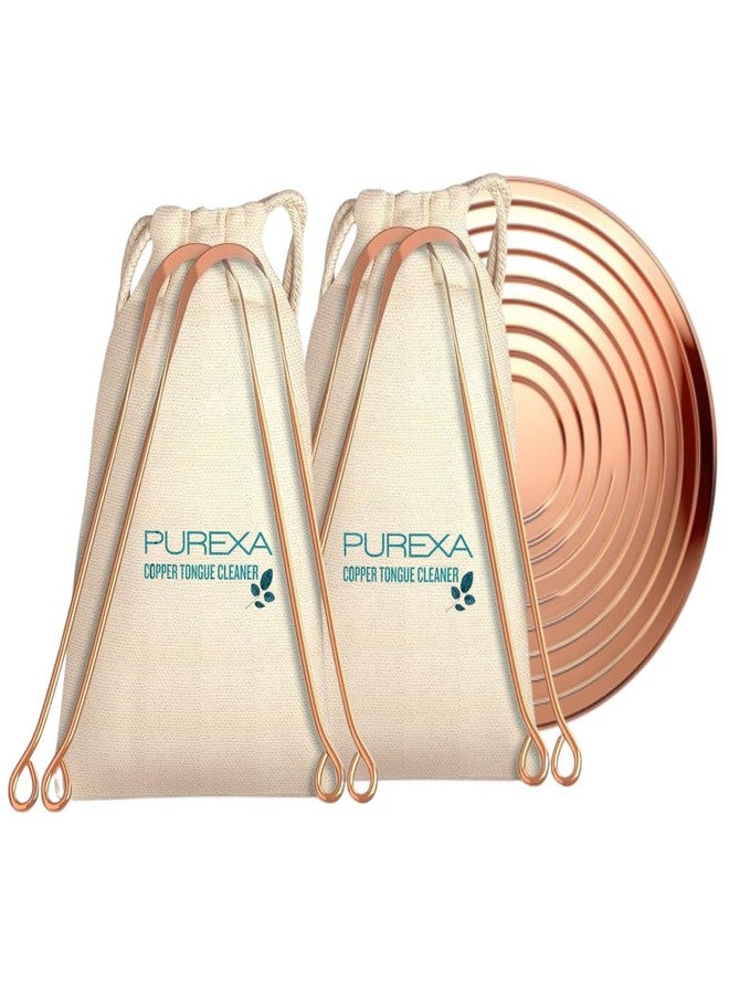 PUREXA منظف اللسان النحاسي من بيوريكسا بمقبض مريح على شكل حرف A (عبوة من 4 قطع)، مكشطة لسان مصنوعة من النحاس النقي 100% والمناسب للاستخدام مع الطعام، لنَفَسٍ أكثر انتعاشًا - Image 1