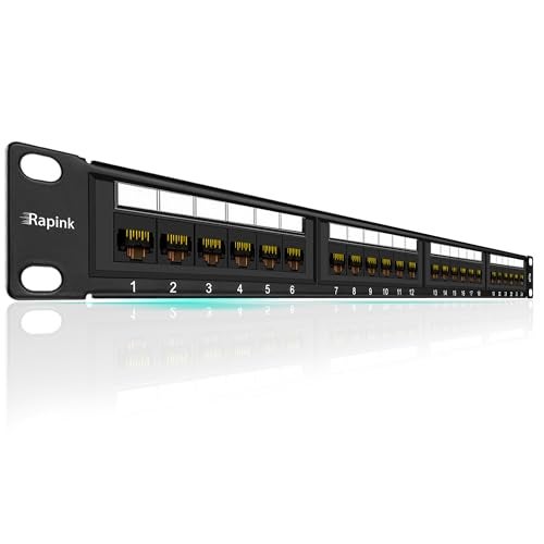 Rapink Patch Panel 24 Port Cat6 10G Support, Network Panel UTP 19-Inch, Wallmount or Rackmount 1U Ethernet Patch Panel Punch Down Block for Cat6, Cat5e, Cat5 Cabling - Image 1