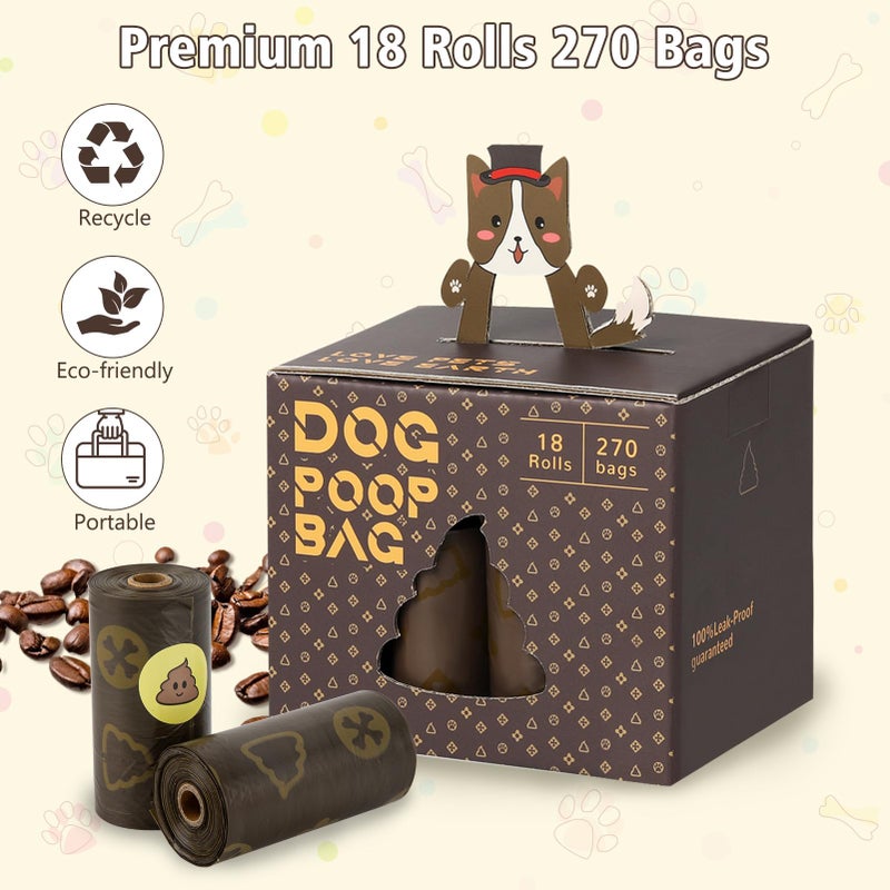 DealBeta DBFAIRY Dog Poop Bags, 270 Count Pet Waste Bags Strong Thick, Leak Proof and Portable Poop Bags Refill Rolls for Dogs and Cats, 18 Rolls Coffee Scented Waste Bags - Image 3