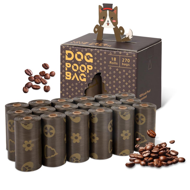 DealBeta DBFAIRY Dog Poop Bags, 270 Count Pet Waste Bags Strong Thick, Leak Proof and Portable Poop Bags Refill Rolls for Dogs and Cats, 18 Rolls Coffee Scented Waste Bags - Image 1
