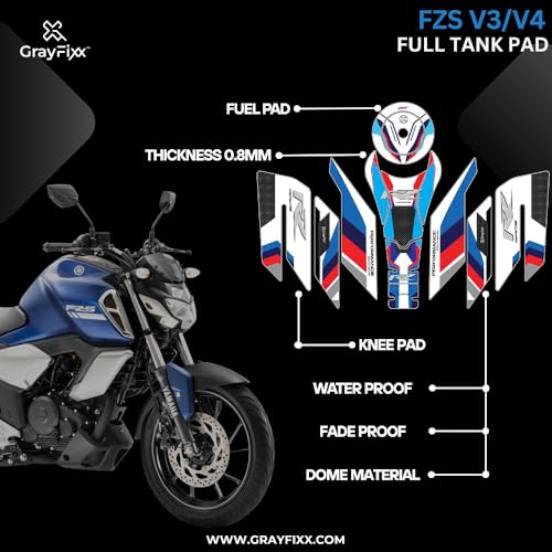 Grayfixx RR White Edition Full Tank Pad with Thigh Pad for FZs v3/v4 | Premium Dome Tank Pad, Sleek and Durable, Pack of 1 - Image 2