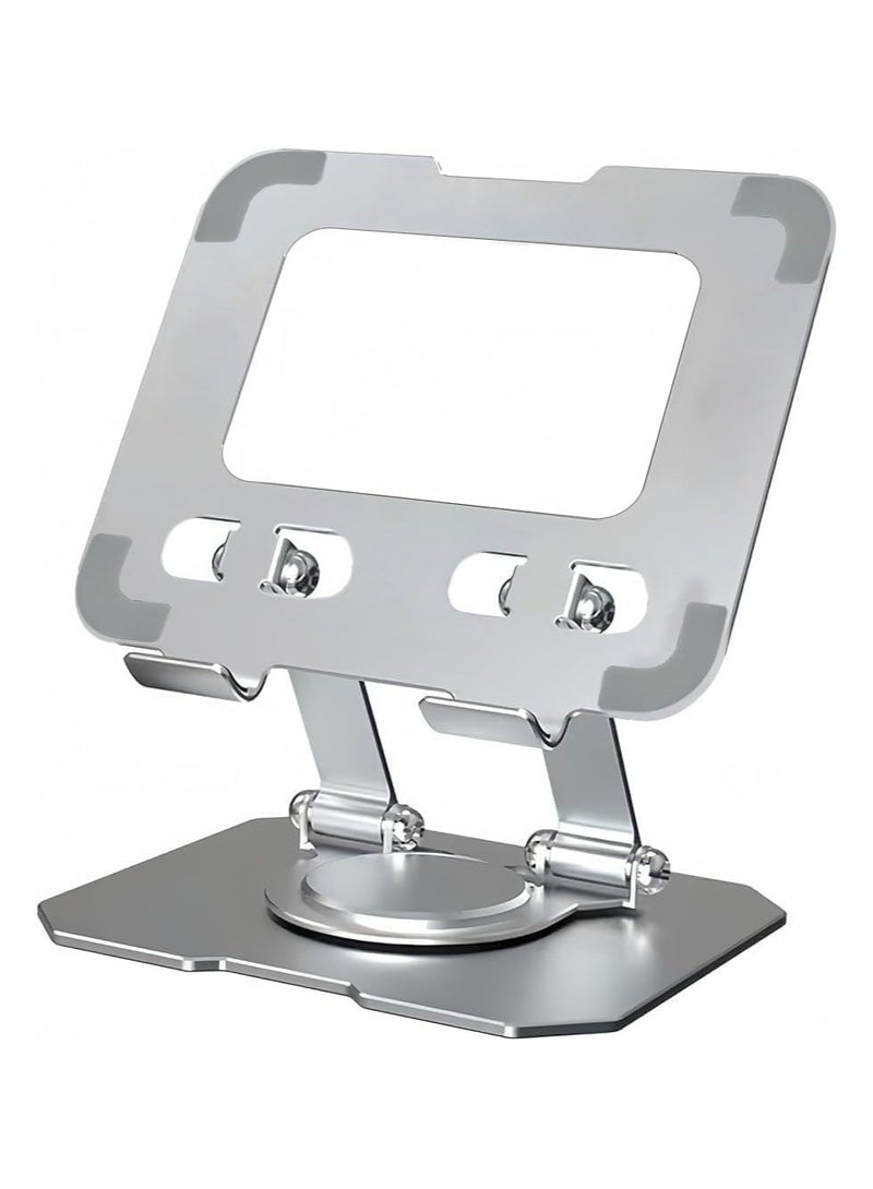 Foldable Aluminum Alloy Tablet and Laptop Desk Stand with Adjustable Angle, Height and Rotation Base for Mobile Phones, Tablets and Laptops up to 12 inches and 3.0 kg, Black - Image 2