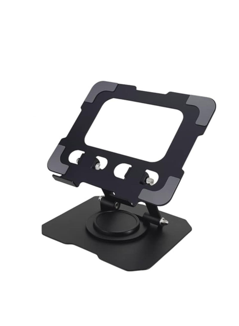 Foldable Aluminum Alloy Tablet and Laptop Desk Stand with Adjustable Angle, Height and Rotation Base for Mobile Phones, Tablets and Laptops up to 12 inches and 3.0 kg, Black - Image 1
