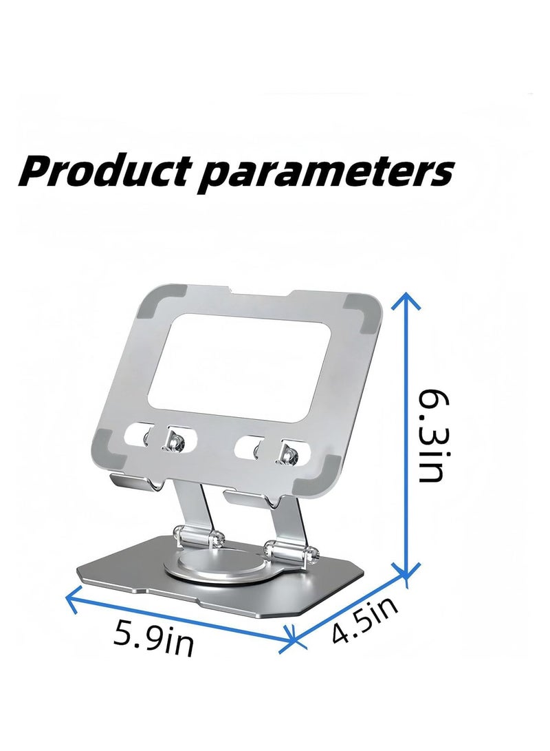 Foldable Aluminum Alloy Tablet and Laptop Desk Stand with Adjustable Angle, Height and Rotation Base for Mobile Phones, Tablets and Laptops up to 12 inches and 3.0 kg, Black - Image 3