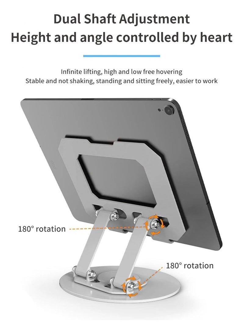 Foldable Aluminum Alloy Tablet and Laptop Desk Stand with Adjustable Angle, Height and Rotation Base for Mobile Phones, Tablets and Laptops up to 12 inches and 3.0 kg, Black - Image 4