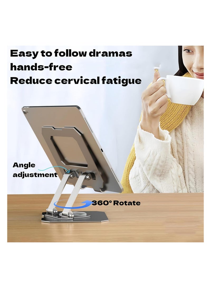 Foldable Aluminum Alloy Tablet and Laptop Desk Stand with Adjustable Angle, Height and Rotation Base for Mobile Phones, Tablets and Laptops up to 12 inches and 3.0 kg, Black - Image 5