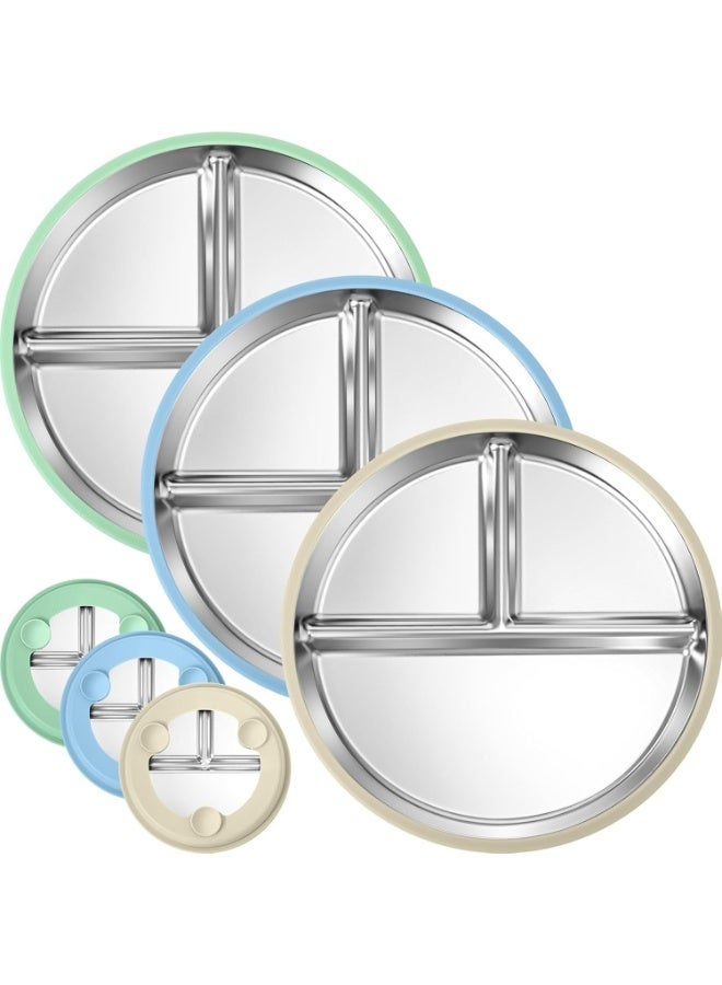 MostNow 3 Pack Stainless Steel Kids Plate with Suction - 9” Divided Toddler Baby Plates with Silicone Sleeves Non-Slip 2-in-1 Anti Breakage Metal Toddler Bowls Dishwasher Safe
