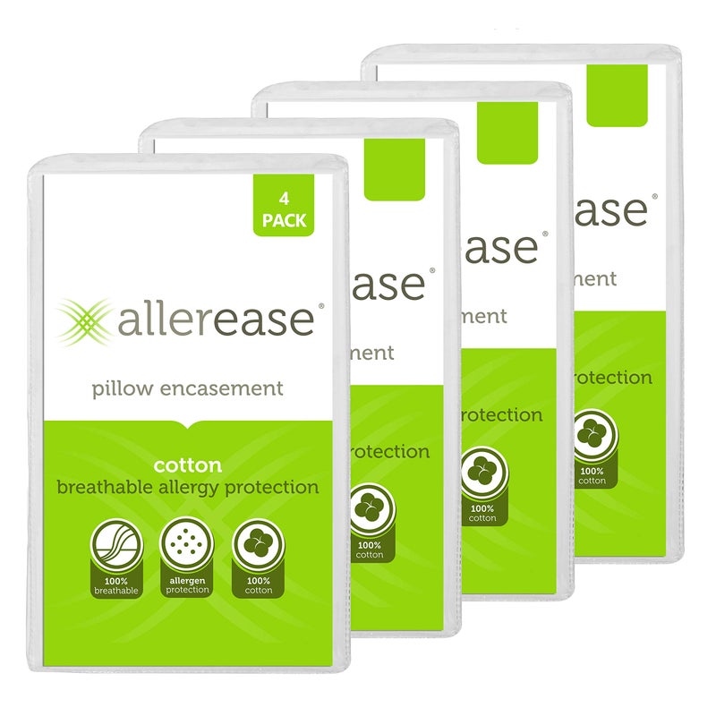 Aller-Ease AllerEase 100% Breathable Cotton Pillow Protector for Sleeping, Queen 30" x 20" - 4 Pack,White - Image 1