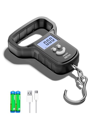 MEIYA Fish ScaleFishing Scale Dual Power BatteryRechargeable Extra Wide Handle Backlit LCD Display Includes 2 AAA BatteriesUSBC Charging Cable Fishing Gifts for Men Black - Image 1