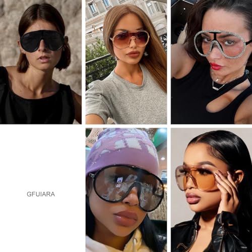 GFUIARA Trendy Oversized Sunglasses for Women Men Fashion Shield Aviator Sun Glasses UV400 Protection Goggles - Image 3