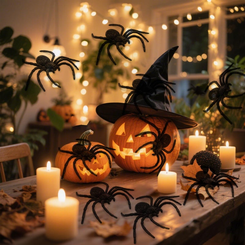 Nelisylux Plastic Spiders Halloween Decorations  Halloween Spider  Fake Spiders  8Pcs Black Large Spider Web Decoration  Realistic Fun Toys Prank Props Scare Practical Surprise Joke Party Decor  3.9 X 3.7 Inch - Image 4