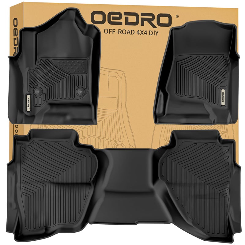 OEDRO Floor Mats Fits for 20142018 Chevrolet SilveradoGMC Sierra 1500 Double Cab 2019 Silverado LDSierra Limited 20152019 2500HD3500HD All Weather Guard 1st and 2nd Row Custom Fit Liners