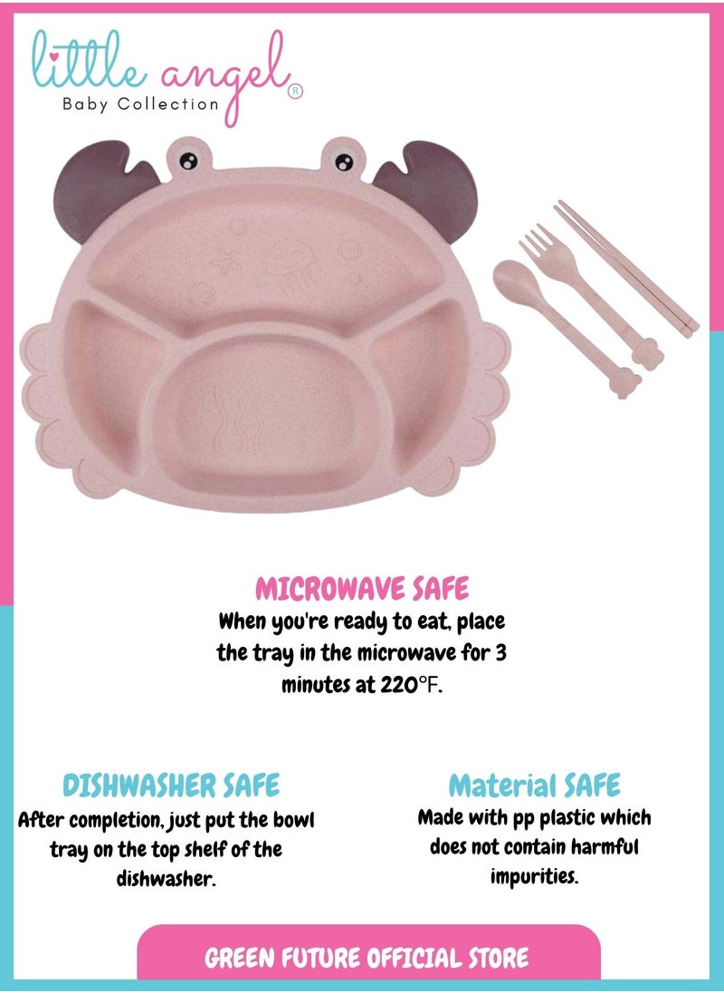 Little Angel Children Dinner Compartment Plate Set - Pink  - Image 2