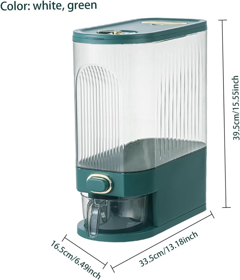 Jukkre Jukkre Dry Food Household Green Large 1 Rice Dispenser Container Rice Container with Measuring Cup, Cereal Dispenser Storage,Bucket of Rice, Rice Storage, Insect-Proof Kitchen Rice Bucket  - Image 2