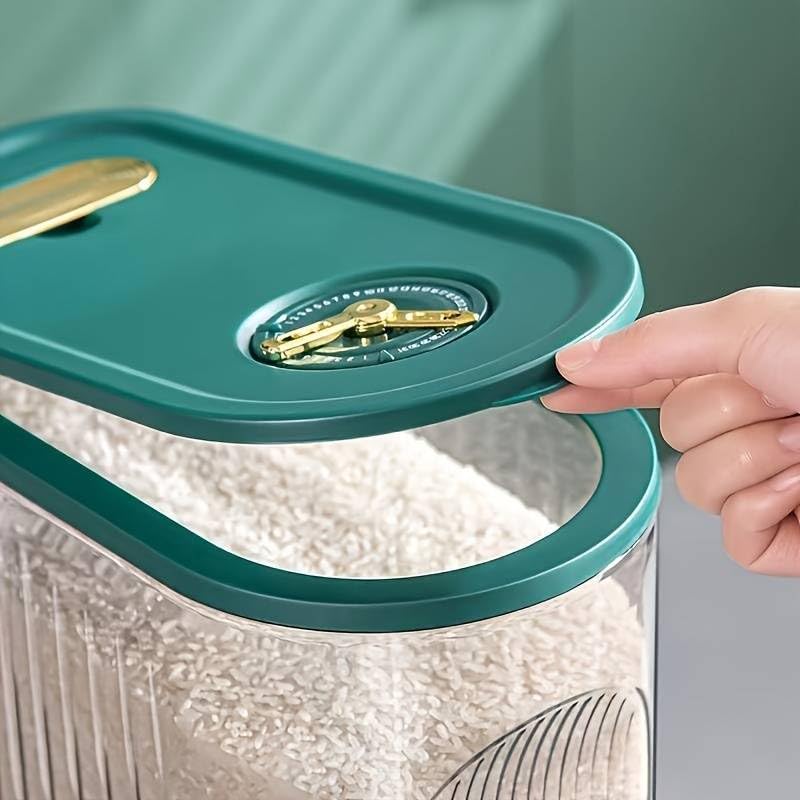 Jukkre Jukkre Dry Food Household Green Large 1 Rice Dispenser Container Rice Container with Measuring Cup, Cereal Dispenser Storage,Bucket of Rice, Rice Storage, Insect-Proof Kitchen Rice Bucket  - Image 5
