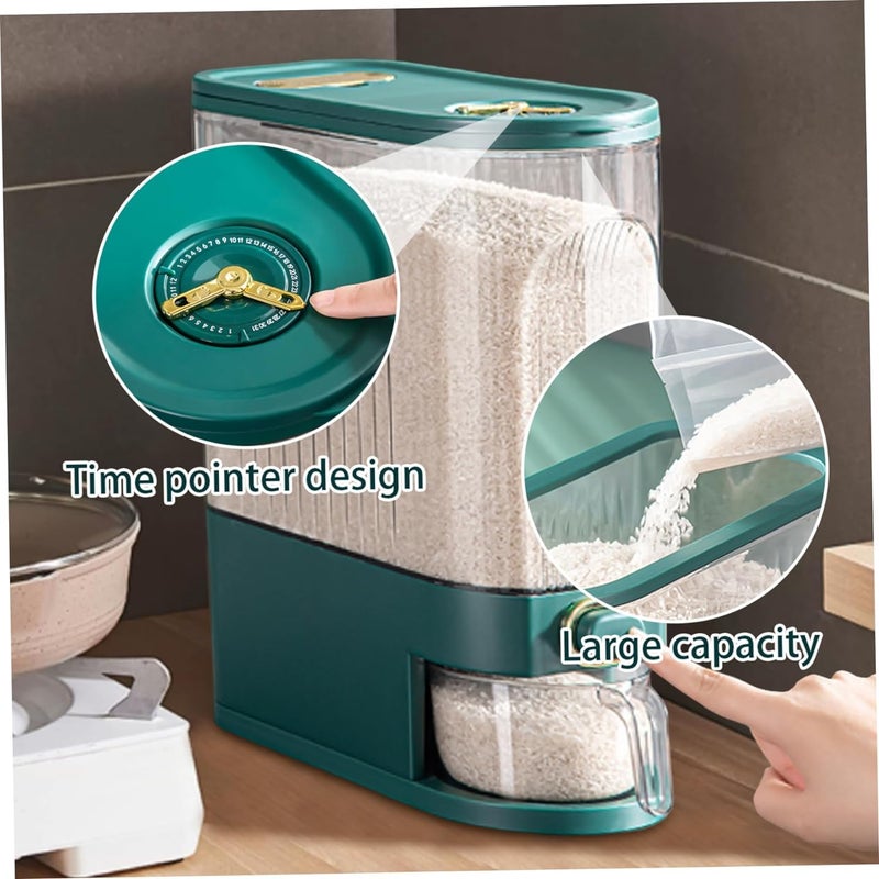 Jukkre Jukkre Dry Food Household Green Large 1 Rice Dispenser Container Rice Container with Measuring Cup, Cereal Dispenser Storage,Bucket of Rice, Rice Storage, Insect-Proof Kitchen Rice Bucket  - Image 3