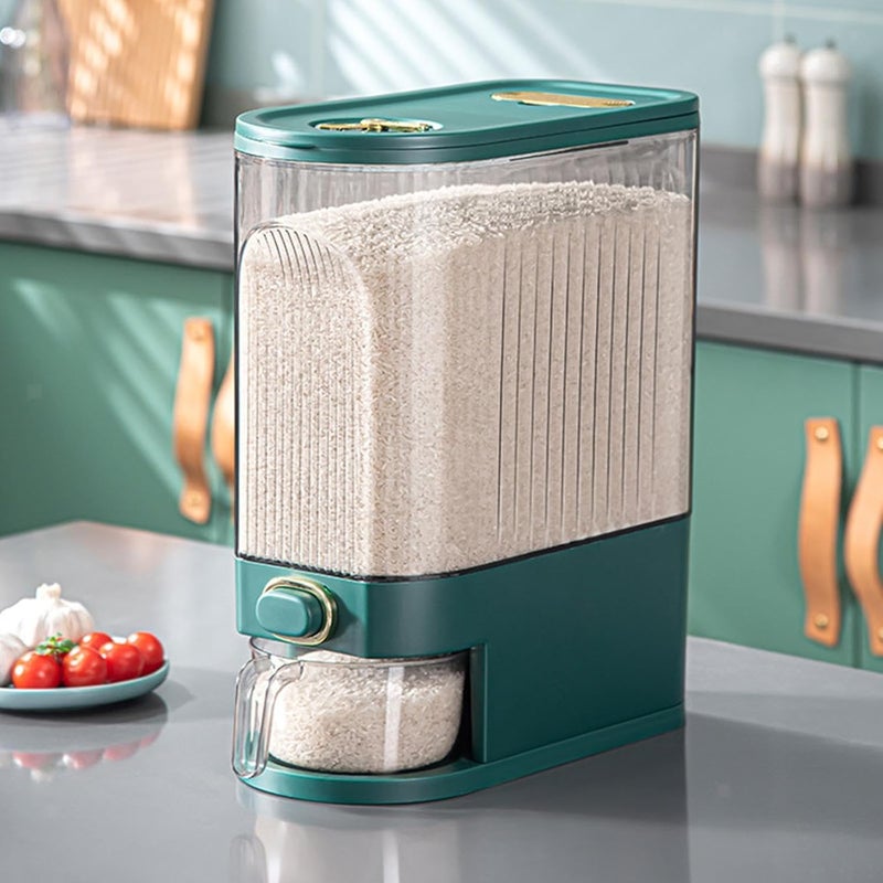 Jukkre Jukkre Dry Food Household Green Large 1 Rice Dispenser Container Rice Container with Measuring Cup, Cereal Dispenser Storage,Bucket of Rice, Rice Storage, Insect-Proof Kitchen Rice Bucket  - Image 1